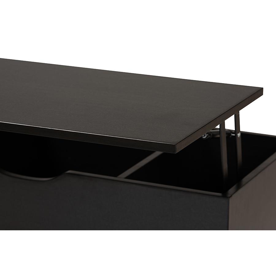 Espresso Brown Finished Wood Coffee Table with Lift-Top Storage Compartment. Picture 5