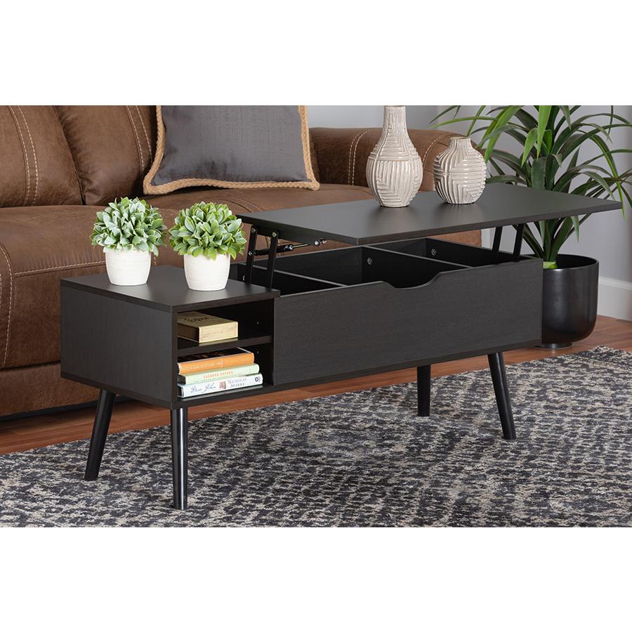 Espresso Brown Finished Wood Coffee Table with Lift-Top Storage Compartment. Picture 9