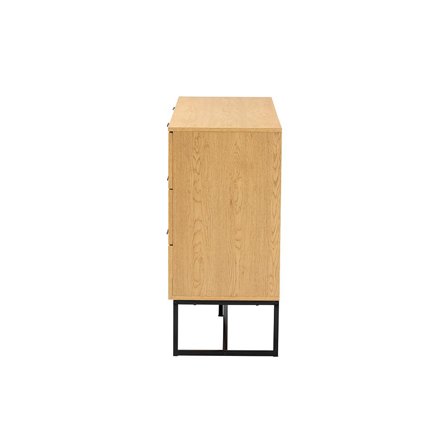 Black Metal 6-Drawer Storage Cabinet with Natural Rattan. Picture 4