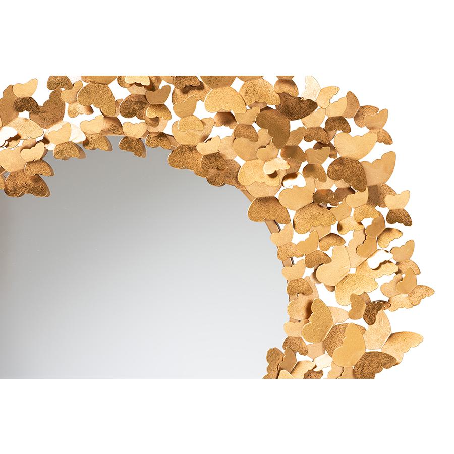 Tauriel Modern Glam and Luxe Antique Goldleaf Metal Butterfly Accent Wall Mirror. Picture 2