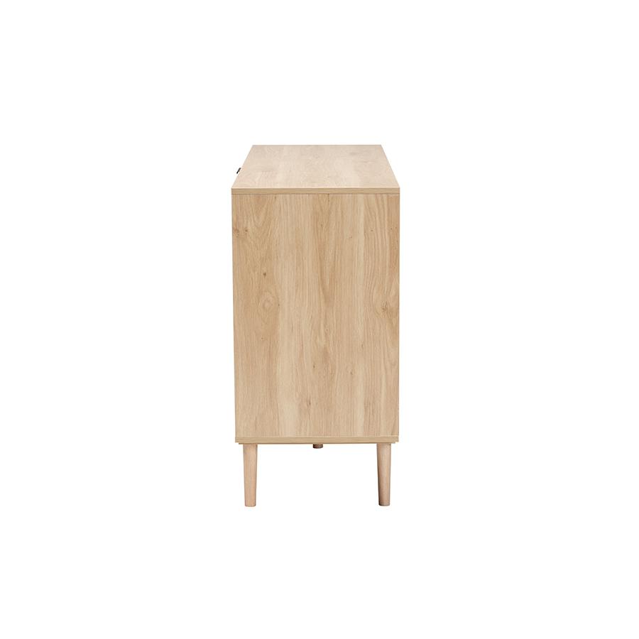 Natural Brown Finished Wood and Natural Rattan 3-Drawer Sideboard. Picture 4