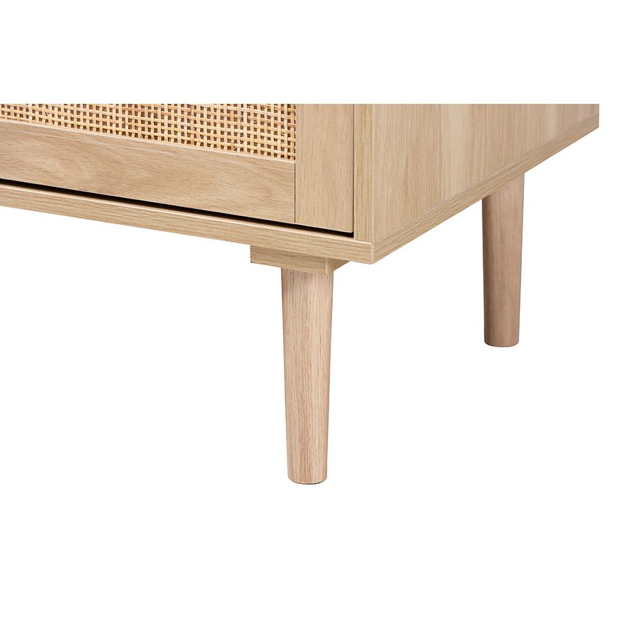 Natural Brown Finished Wood and Natural Rattan 3-Drawer Sideboard. Picture 6