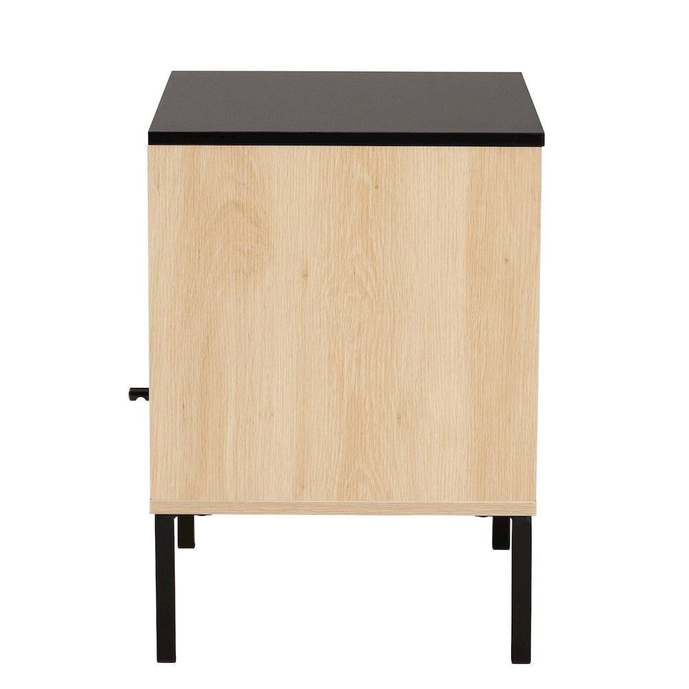 Two-Tone Black and Gold Metal and Light Brown Finished Wood 1-Door End Table. Picture 4