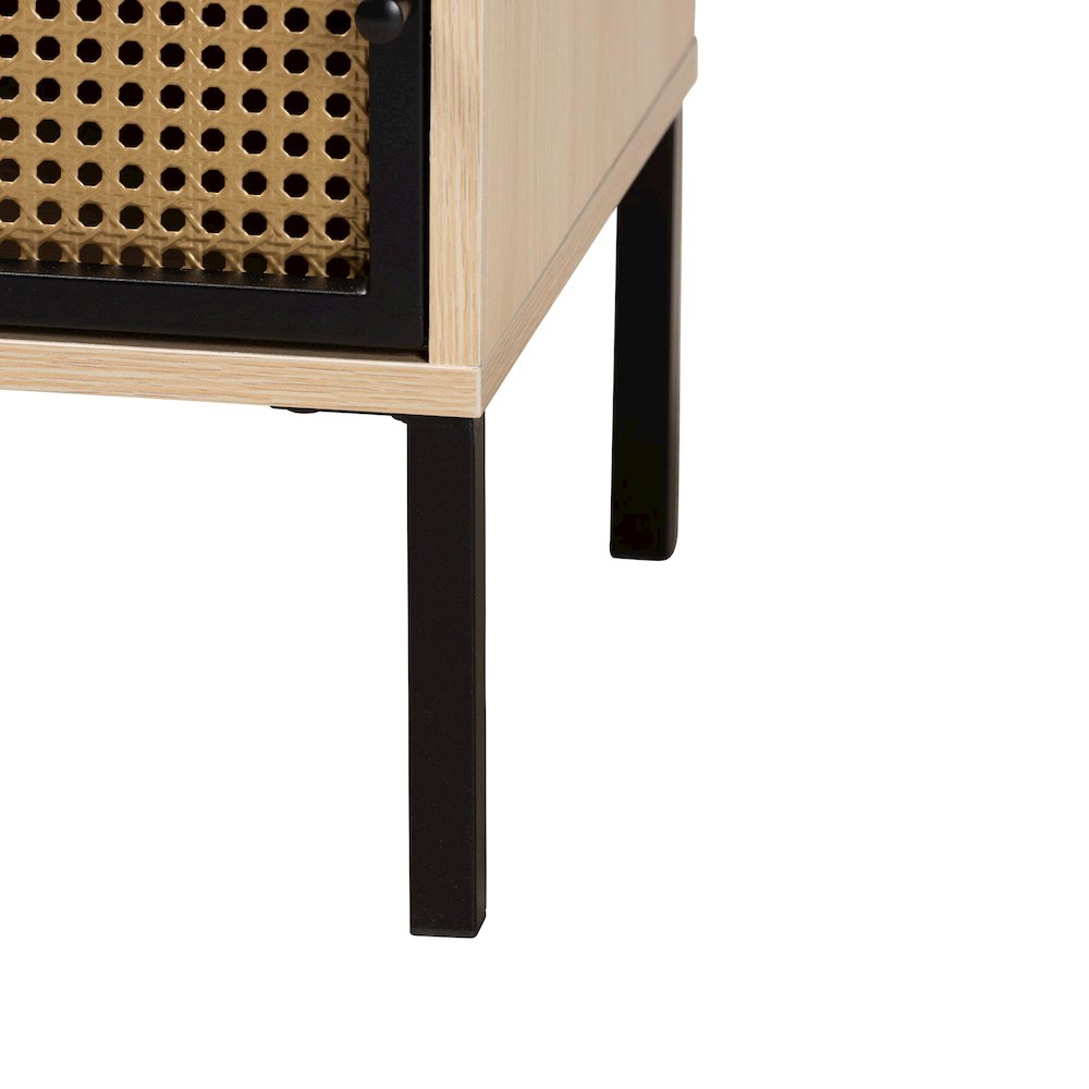 Two-Tone Black and Gold Metal and Light Brown Finished Wood 1-Door End Table. Picture 6