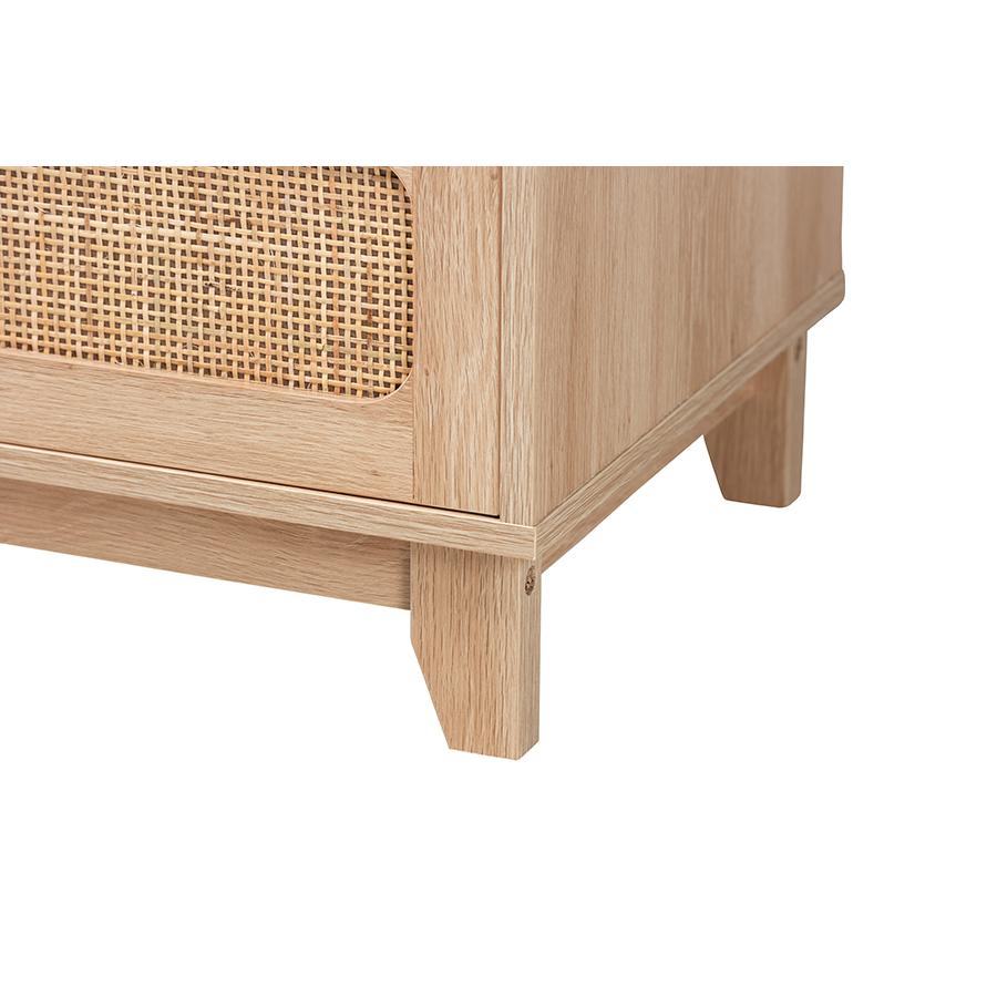 Oak Brown Finished Wood and Natural Rattan 5-Drawer Storage Cabinet. Picture 6
