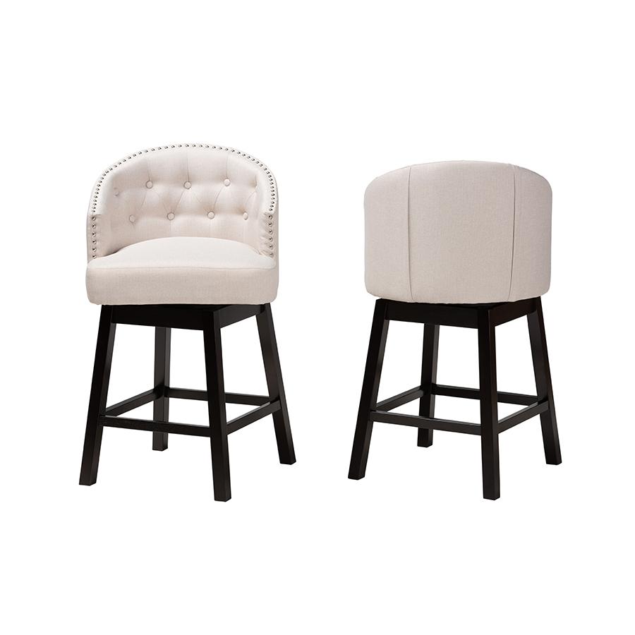 Espresso Brown Finished Wood 2-Piece Swivel Counter Stool Set. Picture 2