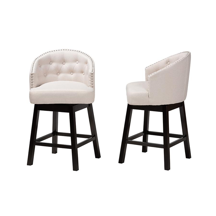 Espresso Brown Finished Wood 2-Piece Swivel Counter Stool Set. Picture 3