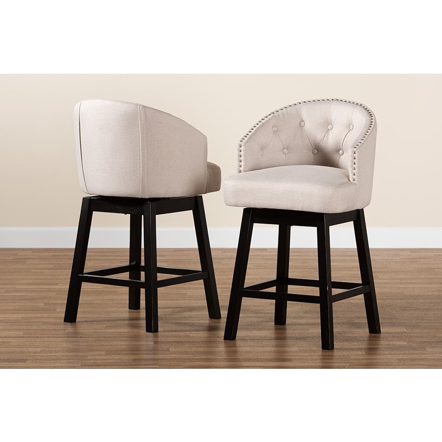 Espresso Brown Finished Wood 2-Piece Swivel Counter Stool Set. Picture 8