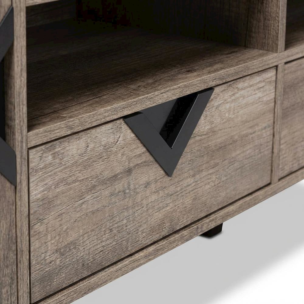 Light Brown Wood TV Stand with Contemporary Design and Storage Space. Picture 5