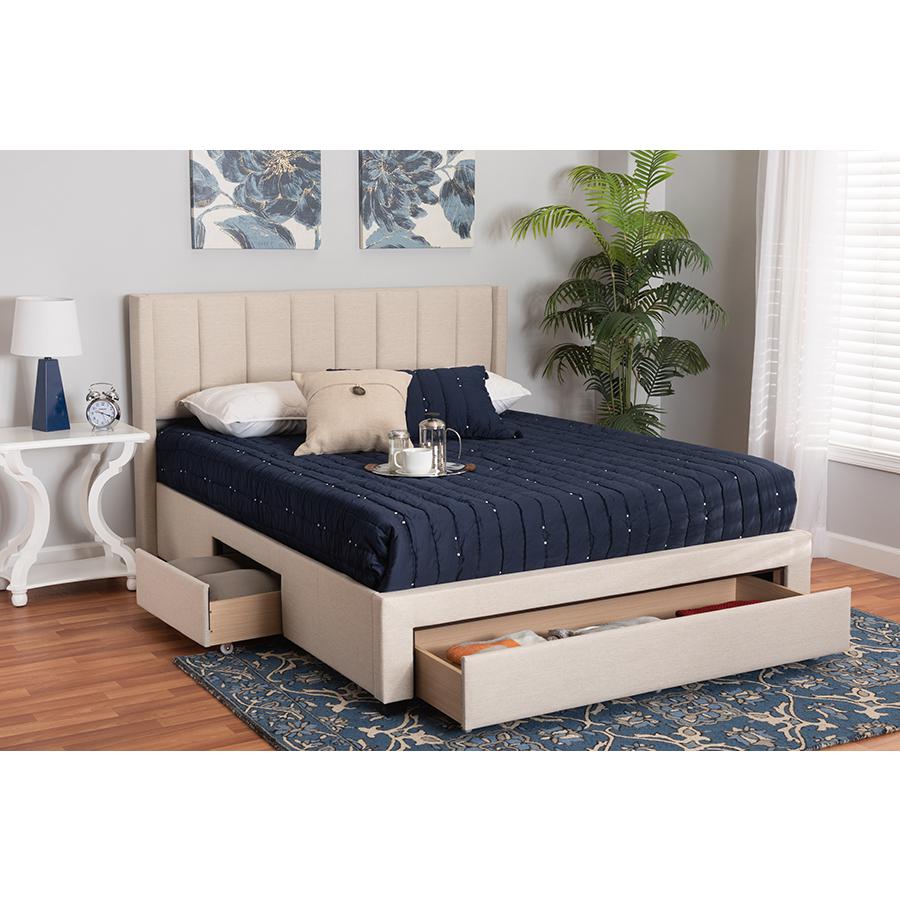Transitional Beige Fabric Full Size 3-Drawer Storage Platform Bed. Picture 11