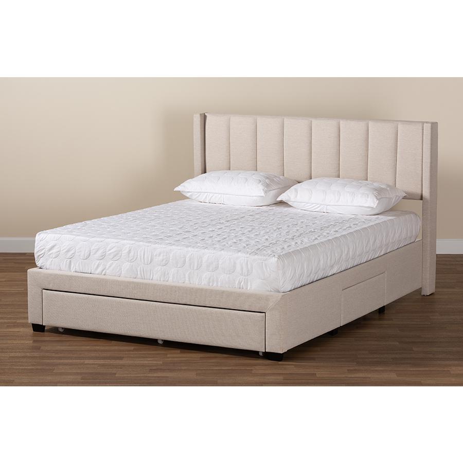 Transitional Beige Fabric Full Size 3-Drawer Storage Platform Bed. Picture 12