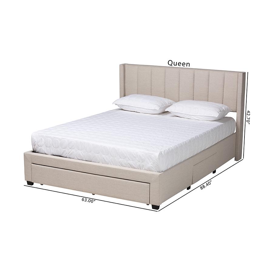 Transitional Beige Fabric Full Size 3-Drawer Storage Platform Bed. Picture 14