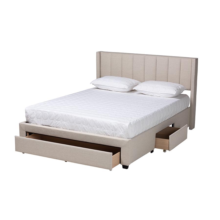 Transitional Beige Fabric Full Size 3-Drawer Storage Platform Bed. Picture 2