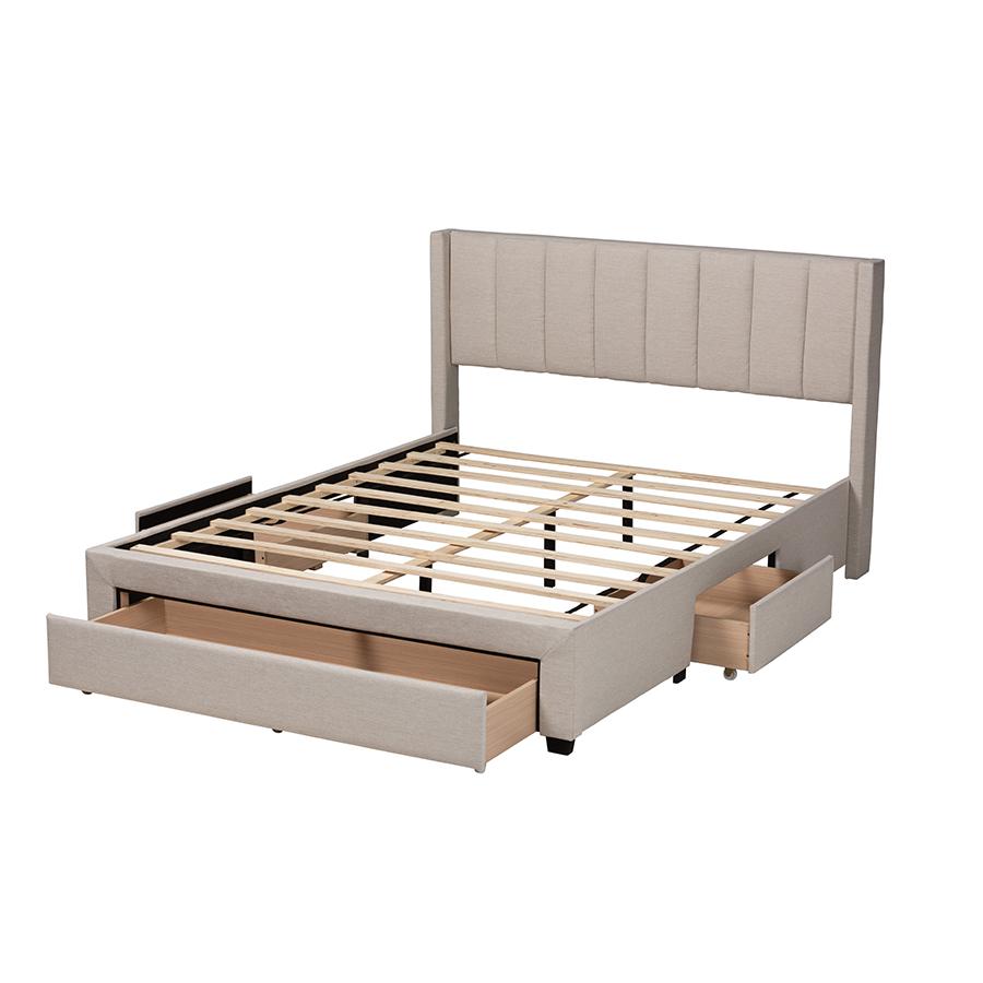 Transitional Beige Fabric Full Size 3-Drawer Storage Platform Bed. Picture 5