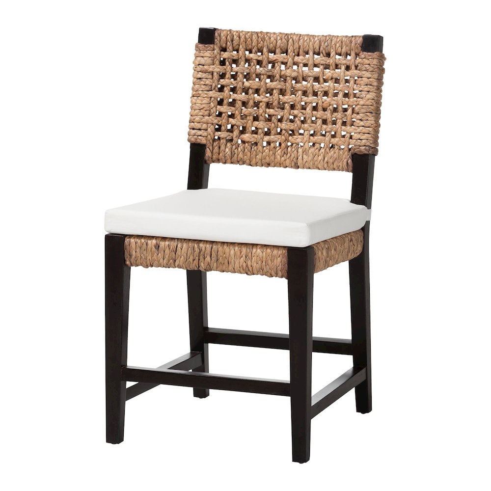Bohemian Dark Brown Mahogany Wood and Seagrass Dining Chair. Picture 1