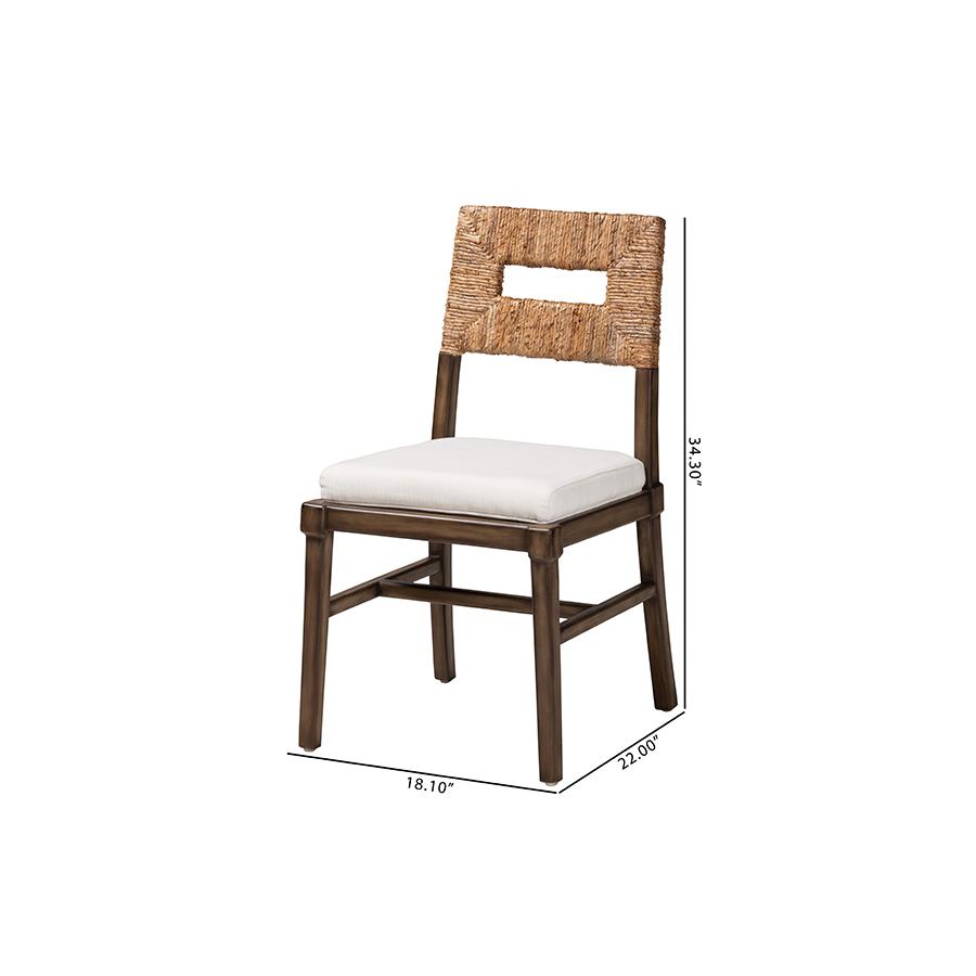 Bohemian Dark Brown Finished Mahogany Wood and Natural Rattan Dining Chair. Picture 10