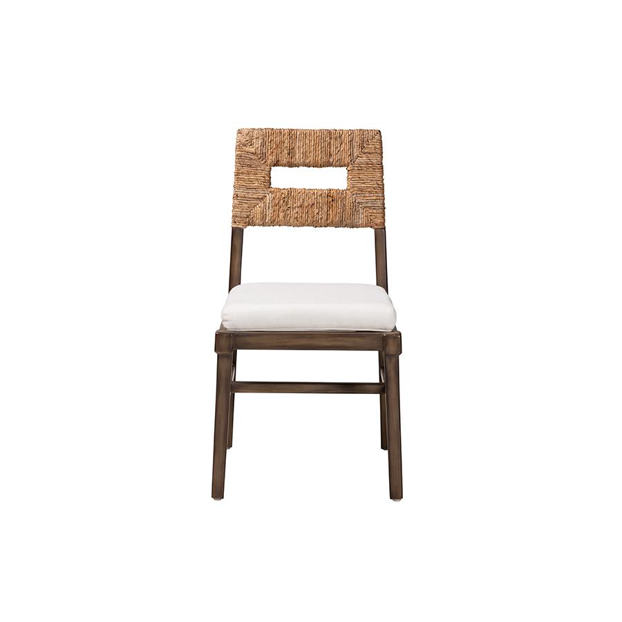 Bohemian Dark Brown Finished Mahogany Wood and Natural Rattan Dining Chair. Picture 2