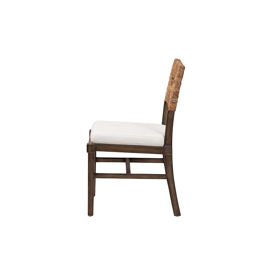 Bohemian Dark Brown Finished Mahogany Wood and Natural Rattan Dining Chair. Picture 3