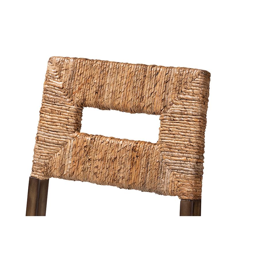 Bohemian Dark Brown Finished Mahogany Wood and Natural Rattan Dining Chair. Picture 5