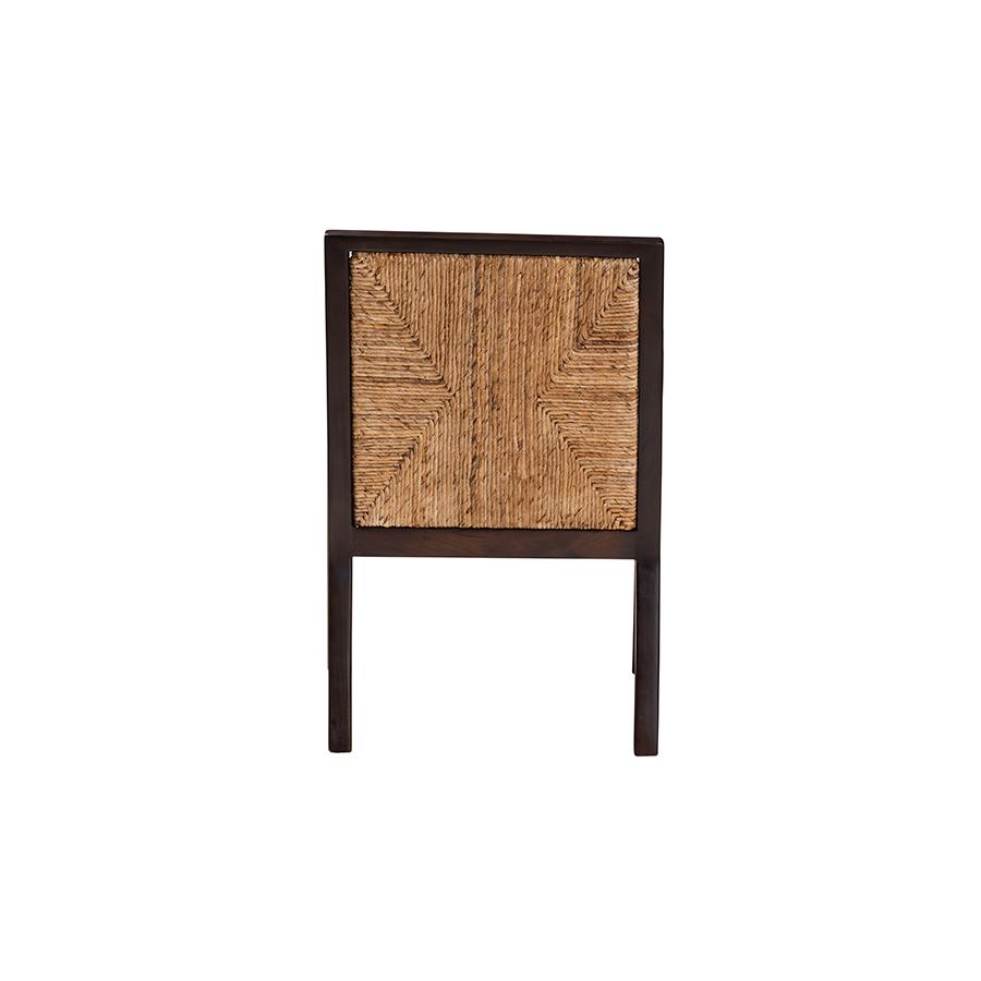 Bohemian Dark Brown Mahogany Wood and Natural Seagrass Dining Arm Chair. Picture 4