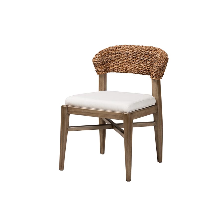 Bohemian Walnut Brown Finished Mahogany Wood and Natural Rattan Dining Chair. Picture 1