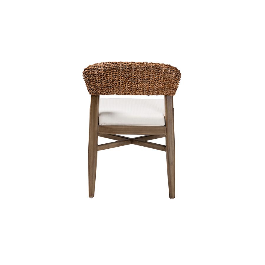 Bohemian Walnut Brown Finished Mahogany Wood and Natural Rattan Dining Chair. Picture 4