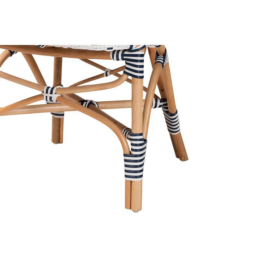 French Blue and White Weaving and Natural Rattan Bistro Chair. Picture 6