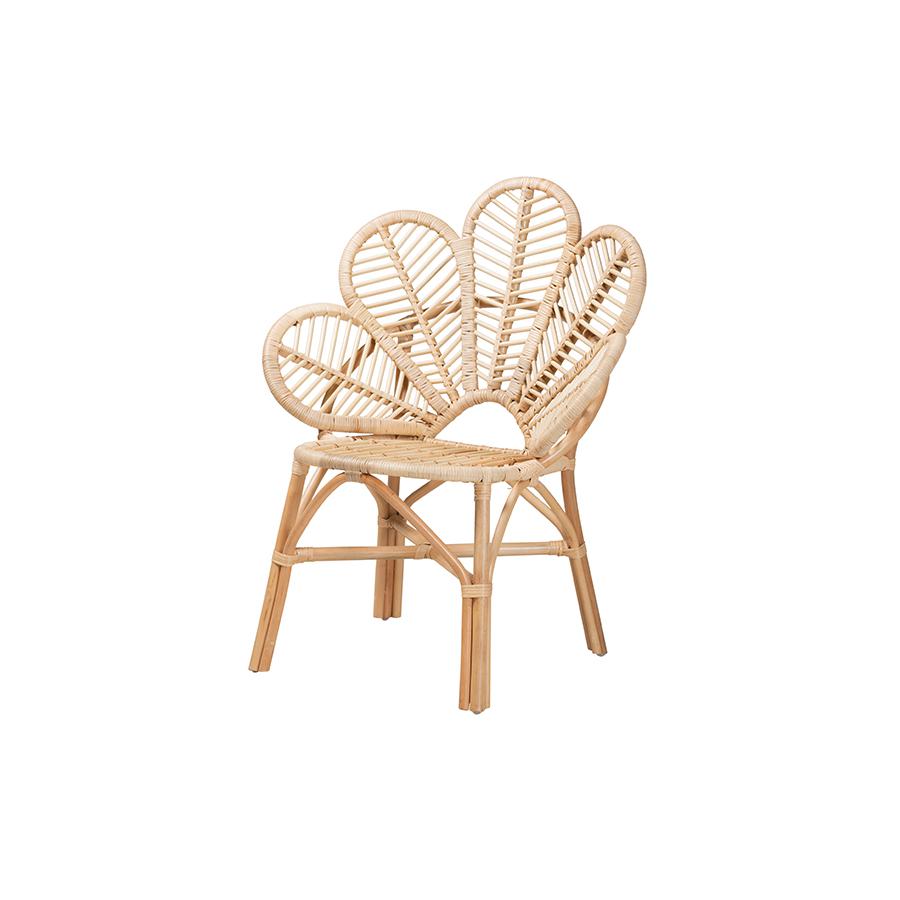 bali & pari Bianca Modern Bohemian Natural Brown Rattan Flower Chair. Picture 1