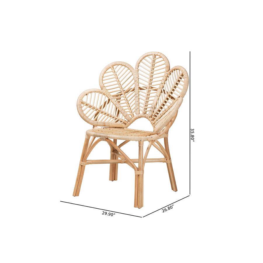 bali & pari Bianca Modern Bohemian Natural Brown Rattan Flower Chair. Picture 10