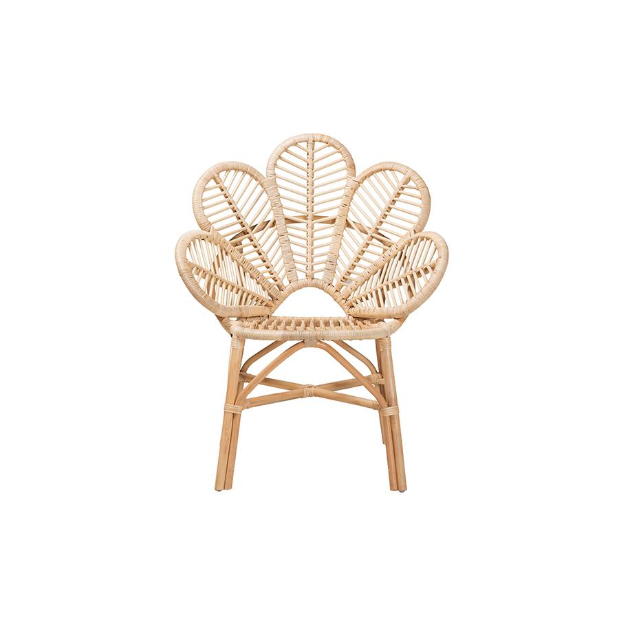 bali & pari Bianca Modern Bohemian Natural Brown Rattan Flower Chair. Picture 2