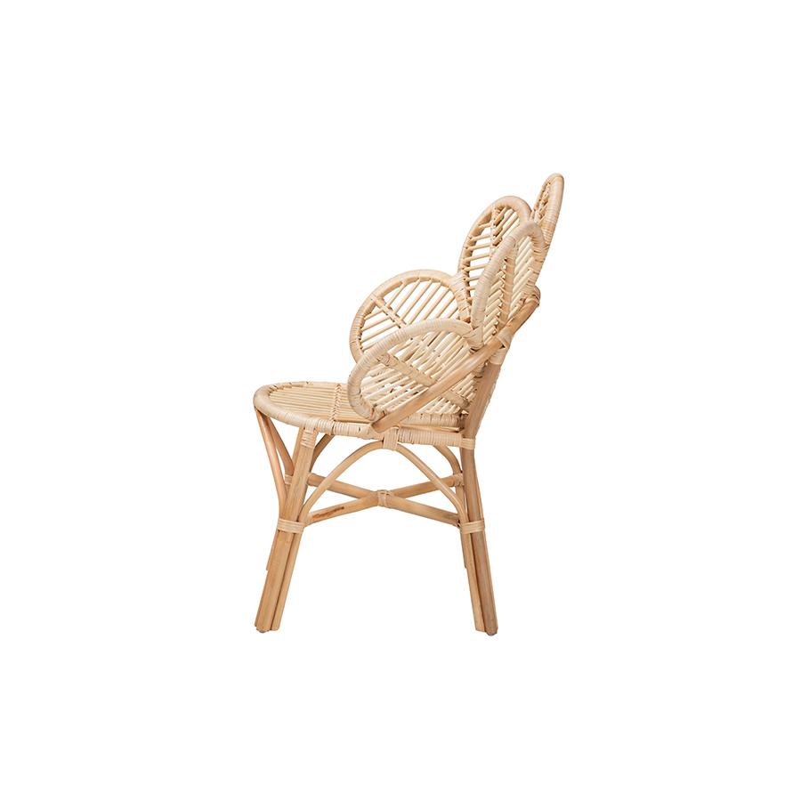 bali & pari Bianca Modern Bohemian Natural Brown Rattan Flower Chair. Picture 3