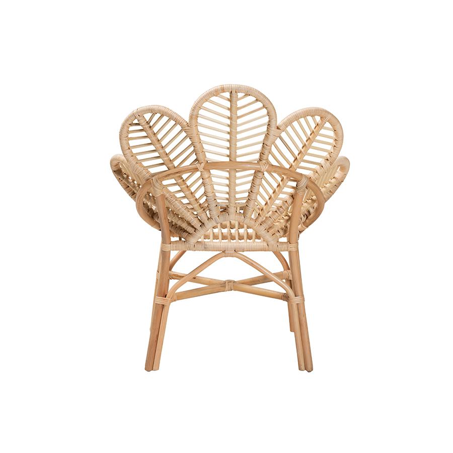 bali & pari Bianca Modern Bohemian Natural Brown Rattan Flower Chair. Picture 4