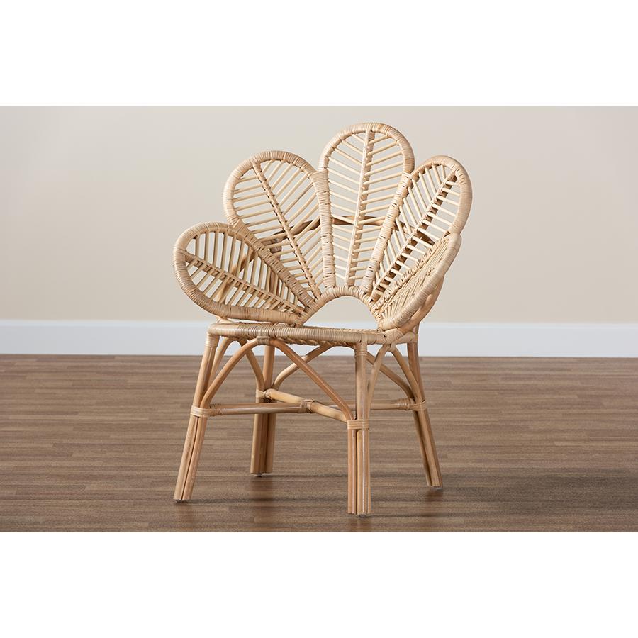 bali & pari Bianca Modern Bohemian Natural Brown Rattan Flower Chair. Picture 9