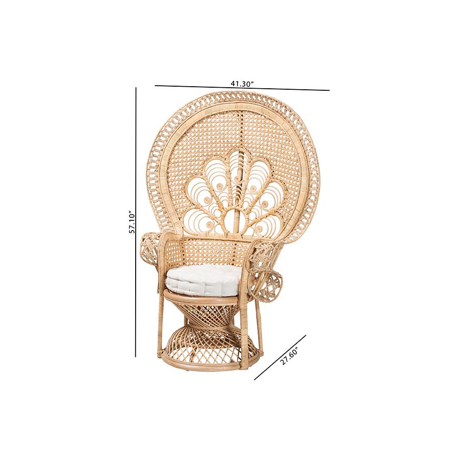bali & pari Ediva Modern Bohemian Natural Brown Rattan Peacock Accent Chair. Picture 10