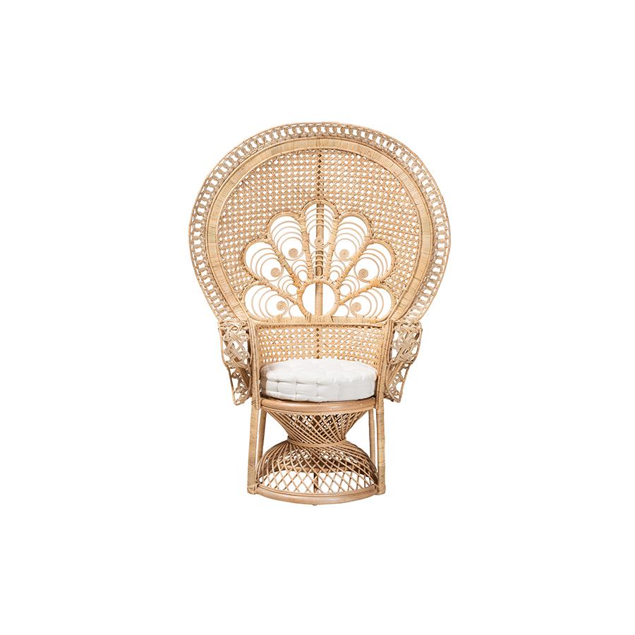 bali & pari Ediva Modern Bohemian Natural Brown Rattan Peacock Accent Chair. Picture 2