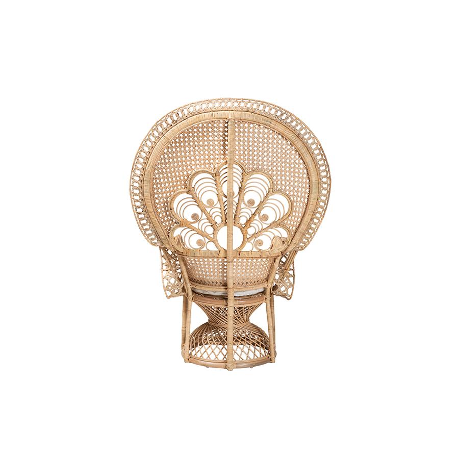 bali & pari Ediva Modern Bohemian Natural Brown Rattan Peacock Accent Chair. Picture 4