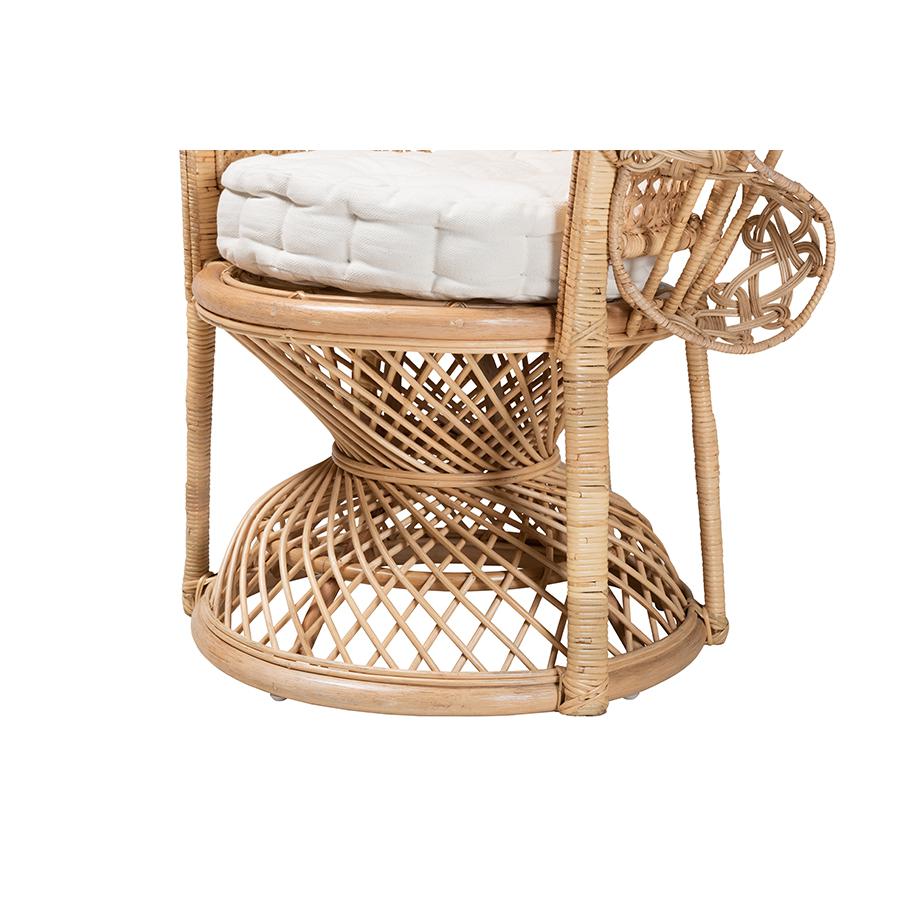 bali & pari Ediva Modern Bohemian Natural Brown Rattan Peacock Accent Chair. Picture 6