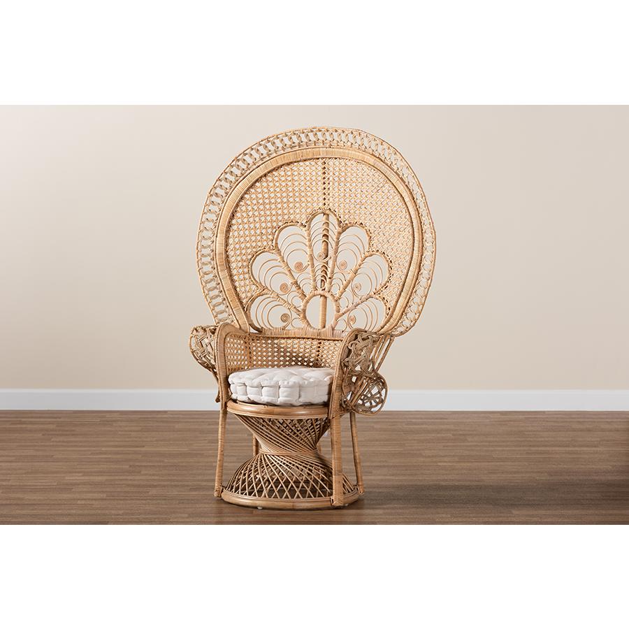 bali & pari Ediva Modern Bohemian Natural Brown Rattan Peacock Accent Chair. Picture 9