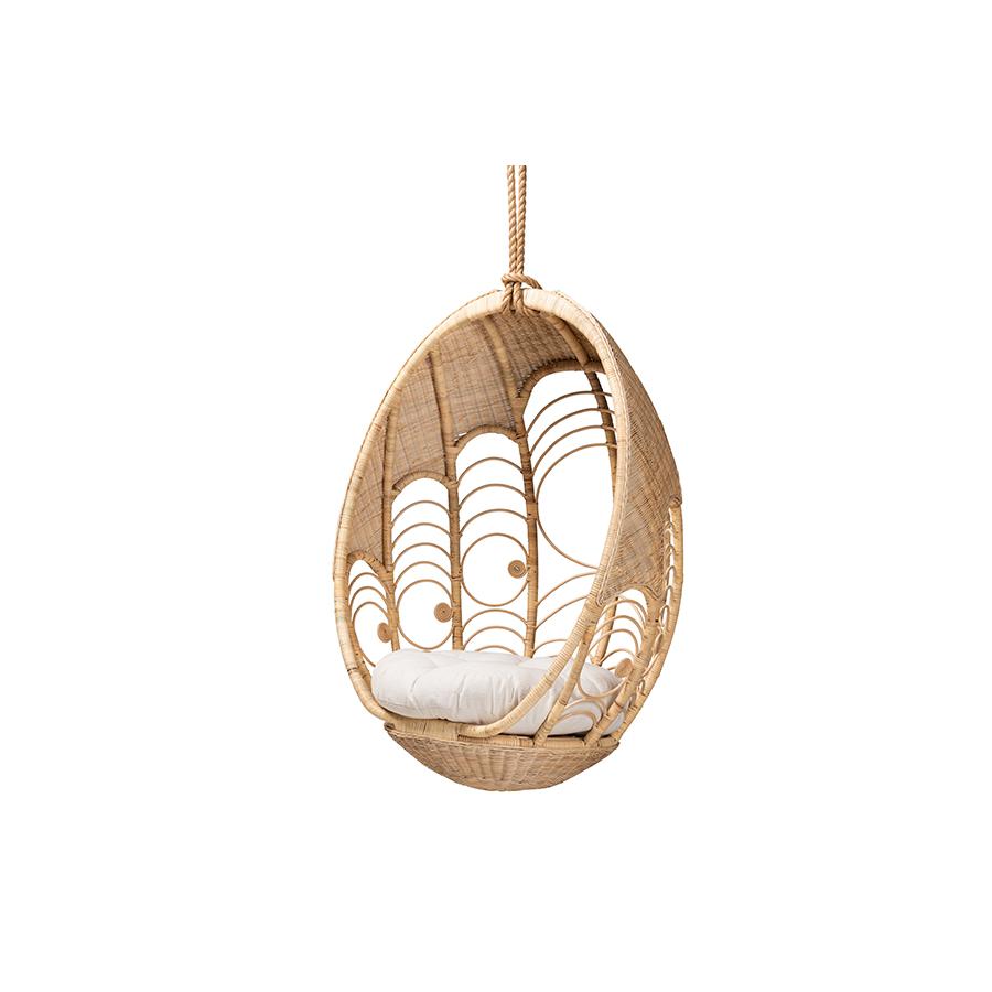 bali & pari Umika Modern Bohemian Natural Brown Rattan Hanging Chair. Picture 1