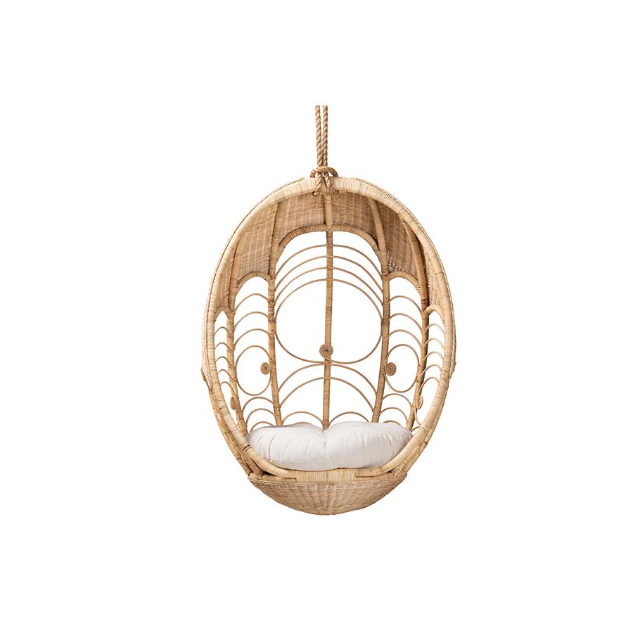bali & pari Umika Modern Bohemian Natural Brown Rattan Hanging Chair. Picture 2