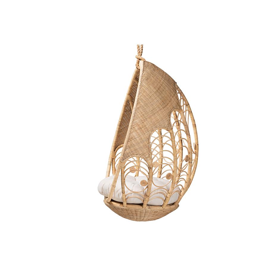 bali & pari Umika Modern Bohemian Natural Brown Rattan Hanging Chair. Picture 3