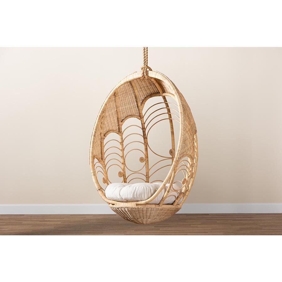 bali & pari Umika Modern Bohemian Natural Brown Rattan Hanging Chair. Picture 8