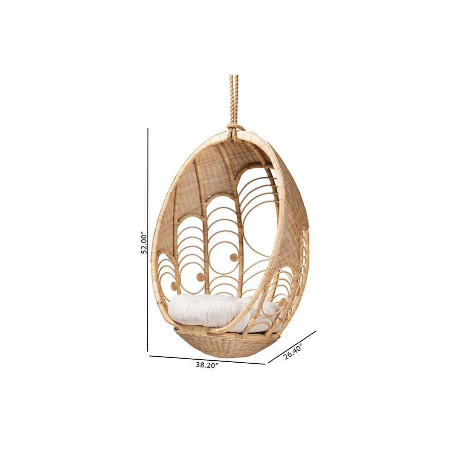 bali & pari Umika Modern Bohemian Natural Brown Rattan Hanging Chair. Picture 9