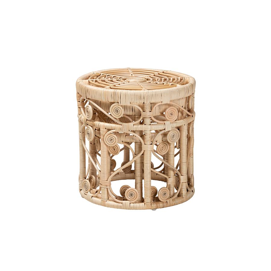 Bohemian Natural Brown Rattan 2-Piece Nesting End Table Set. Picture 2