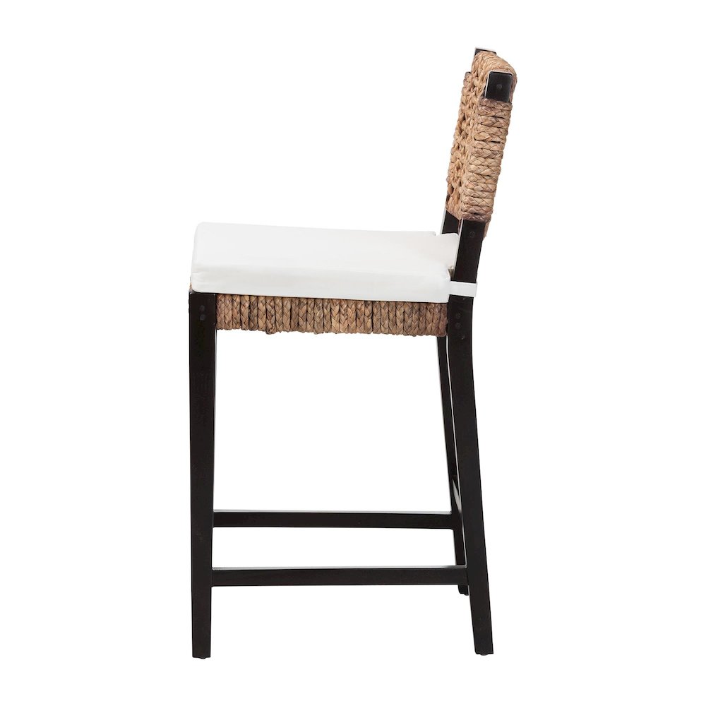 Bohemian Dark Brown Mahogany Wood and Seagrass Counter Stool. Picture 4