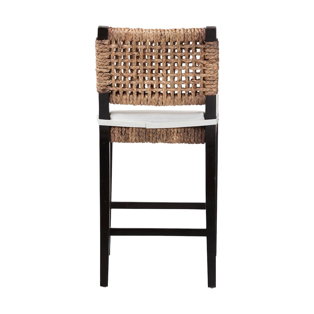Bohemian Dark Brown Mahogany Wood and Seagrass Counter Stool. Picture 5