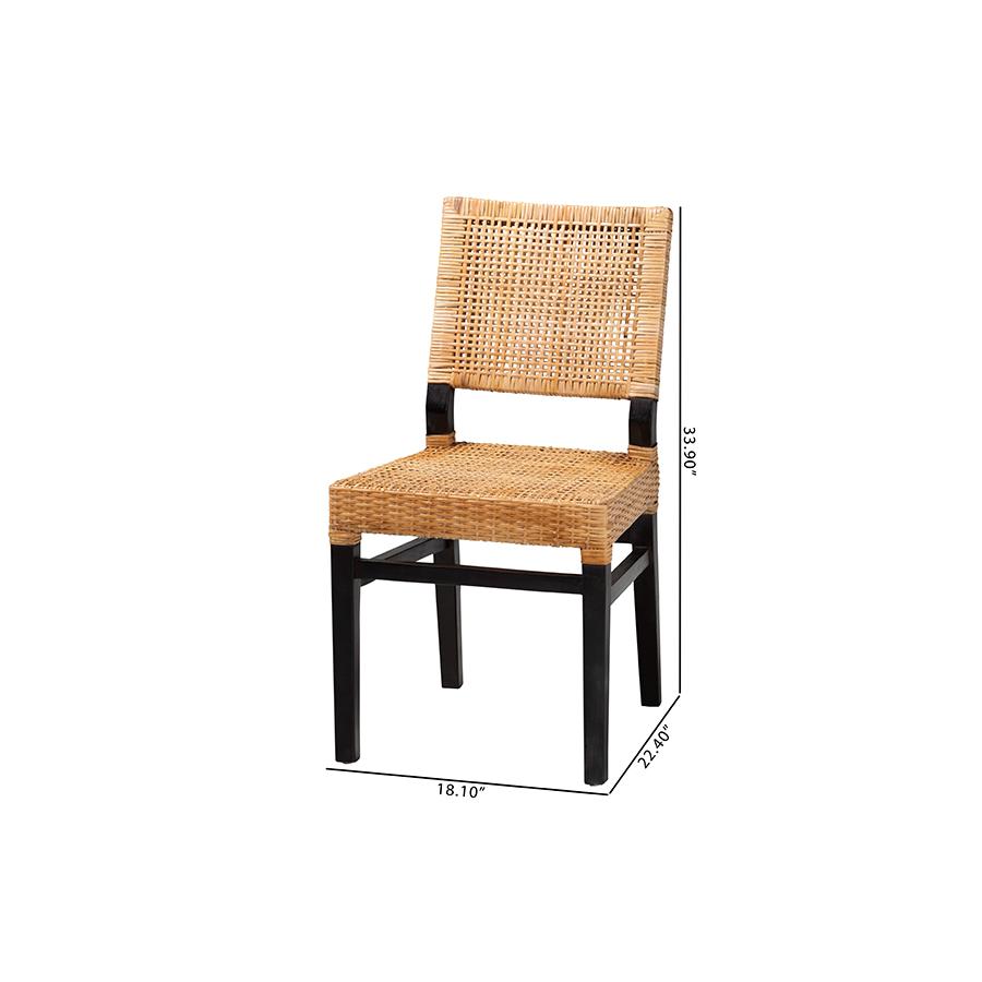 Bohemian Natural Brown Rattan and Espresso Brown Mahogany Wood Dining Chair. Picture 10