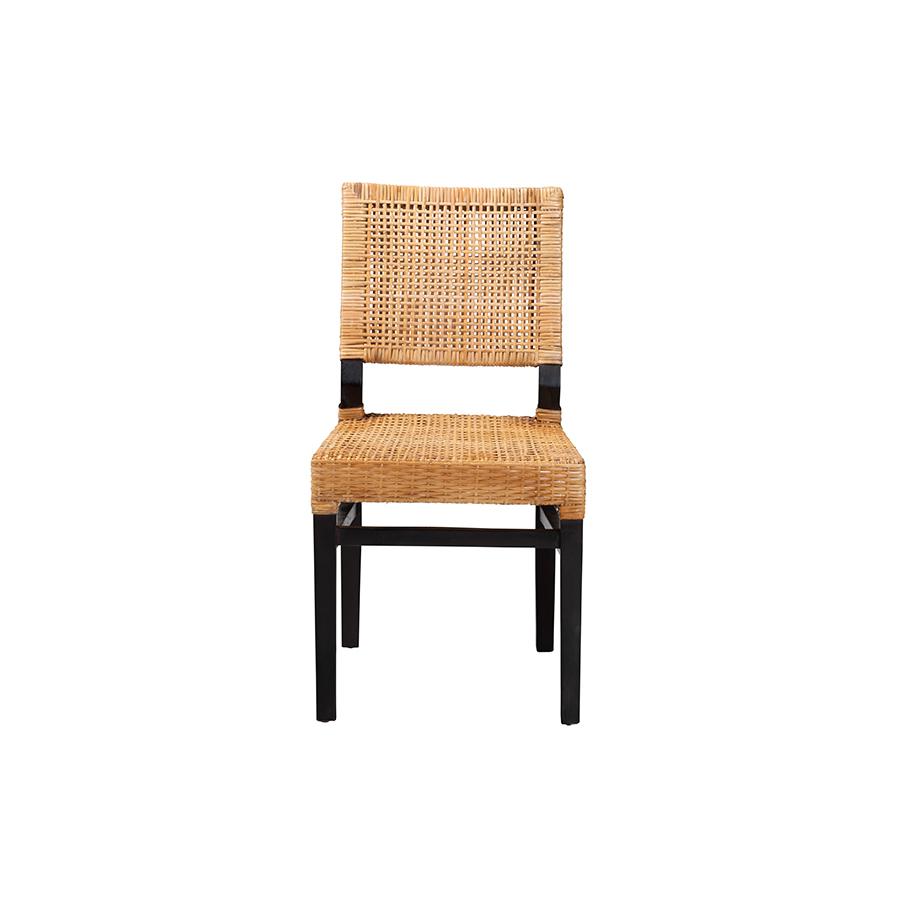 Bohemian Natural Brown Rattan and Espresso Brown Mahogany Wood Dining Chair. Picture 2