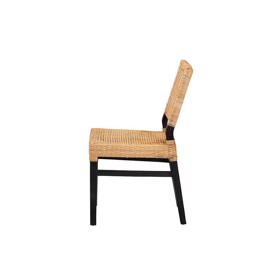 Bohemian Natural Brown Rattan and Espresso Brown Mahogany Wood Dining Chair. Picture 3