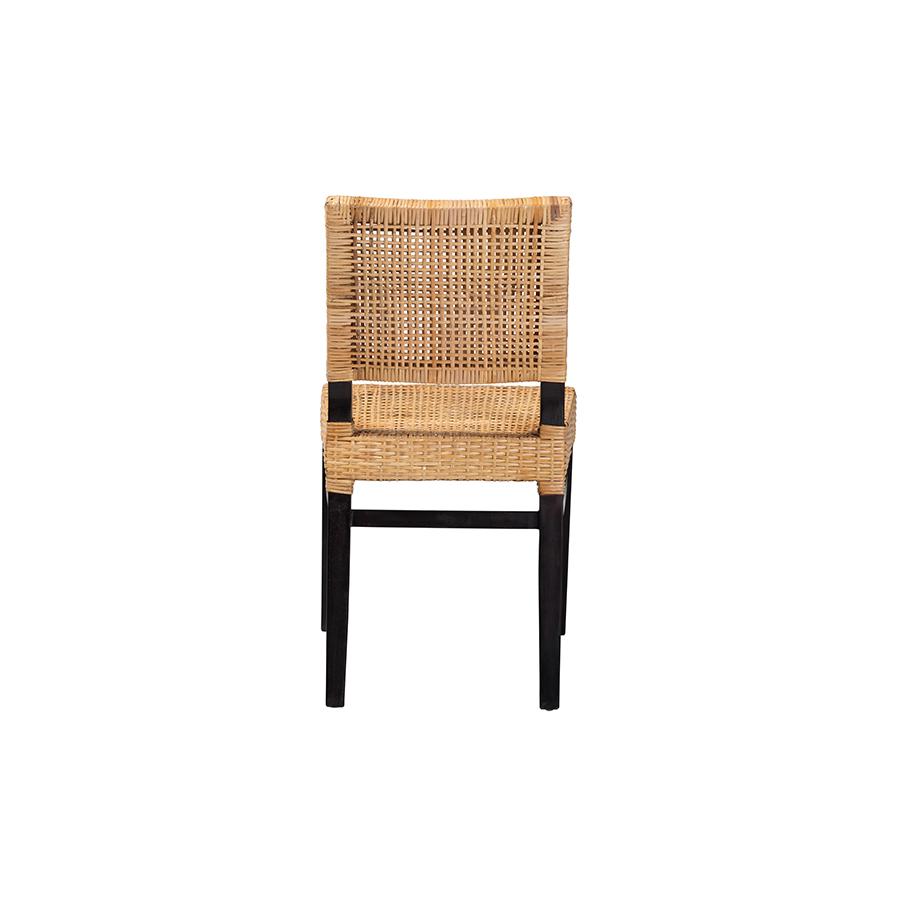 Bohemian Natural Brown Rattan and Espresso Brown Mahogany Wood Dining Chair. Picture 4